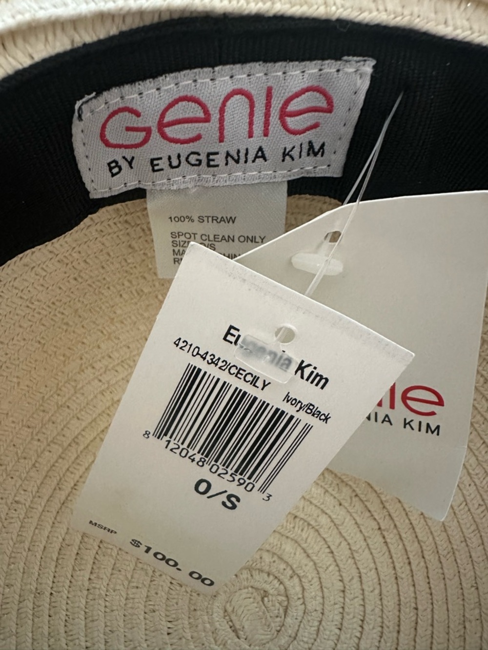 Eugenia Kim Cream Straw Floppy Hat with Black Stripes - Picture 3 of 4